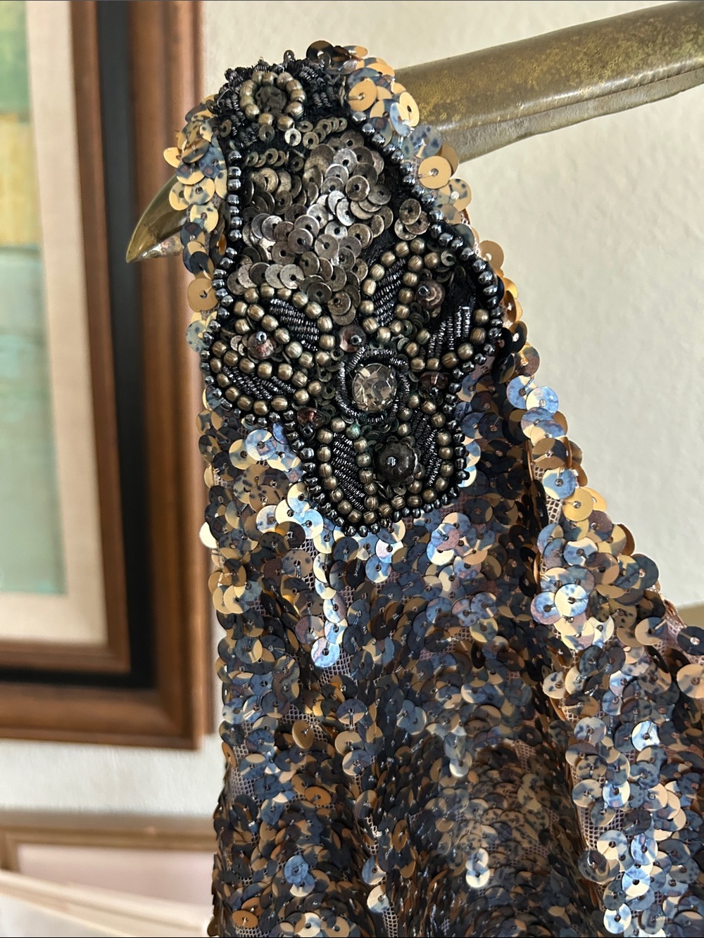 DAVID MEISTER One-Shoulder Sequined Cocktail Dress in Graphite and Bronze